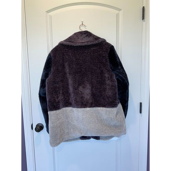 French Connection Faux Fur Teddy Jacket Color Block Size XL - Picture 2 of 7